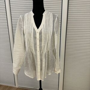 Two by Vince Camuto White Linen Pintuck Blouse - Size Small